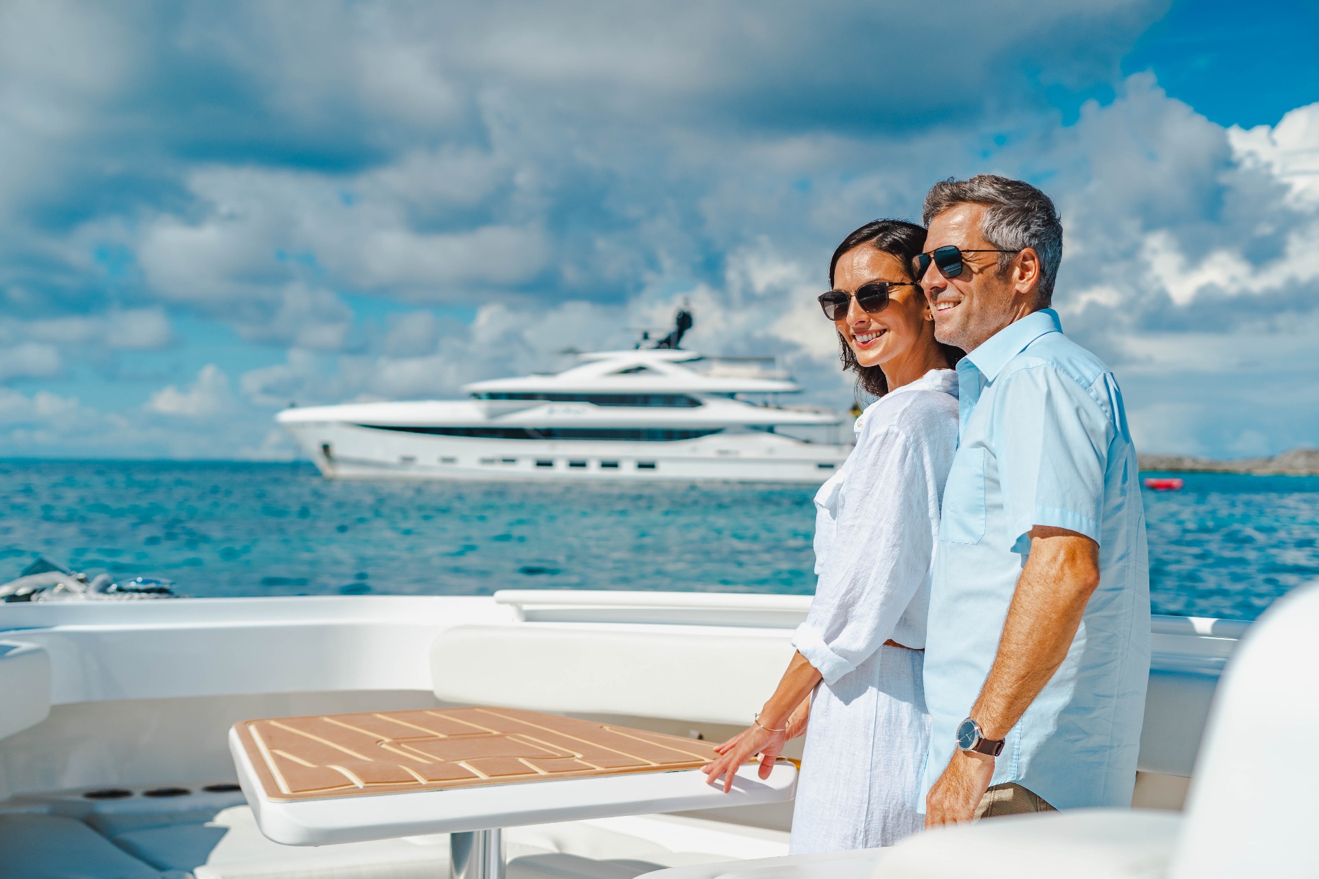 Owners aboard a yacht in the Bahamas
